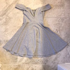 Gray Lulus deep V off the should dress